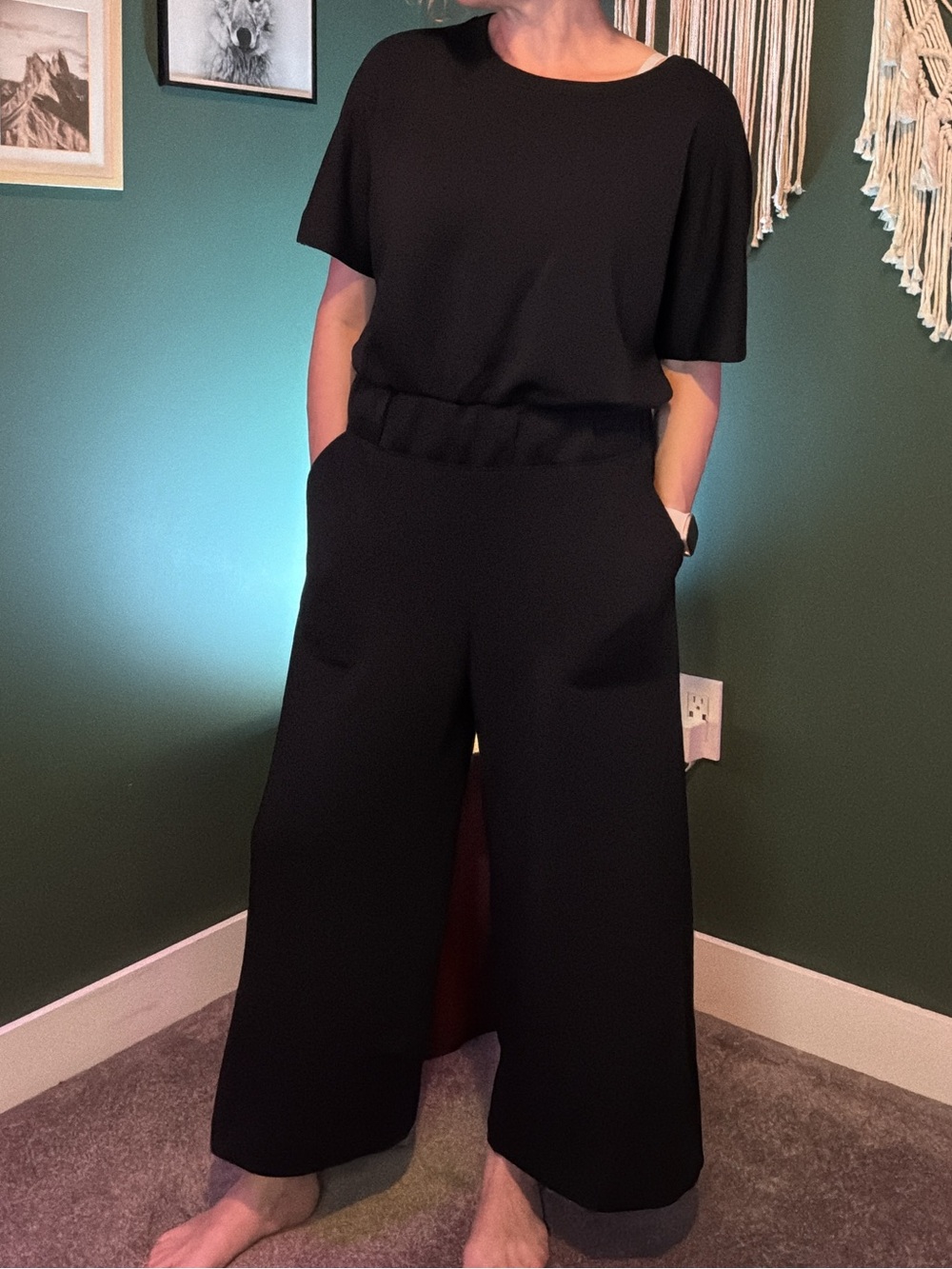 SPANX AirEssentials Very Black Wide-Leg Cropped Jumpsuit